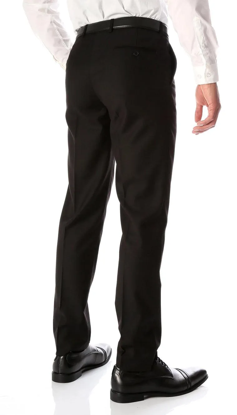 Men's Halo Black Slim Fit Flat-Front Dress Pants