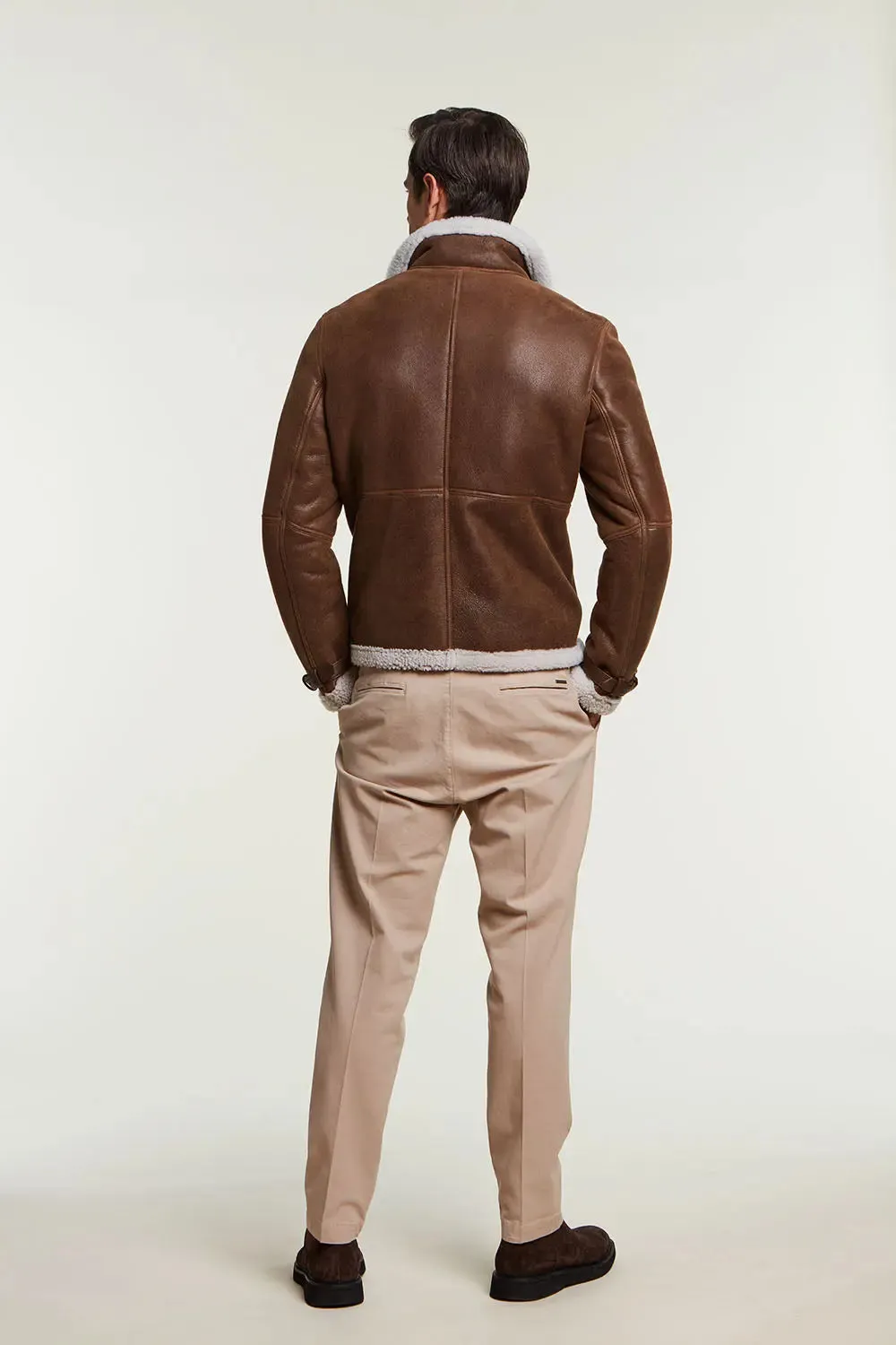 Mens shearling jacket brown