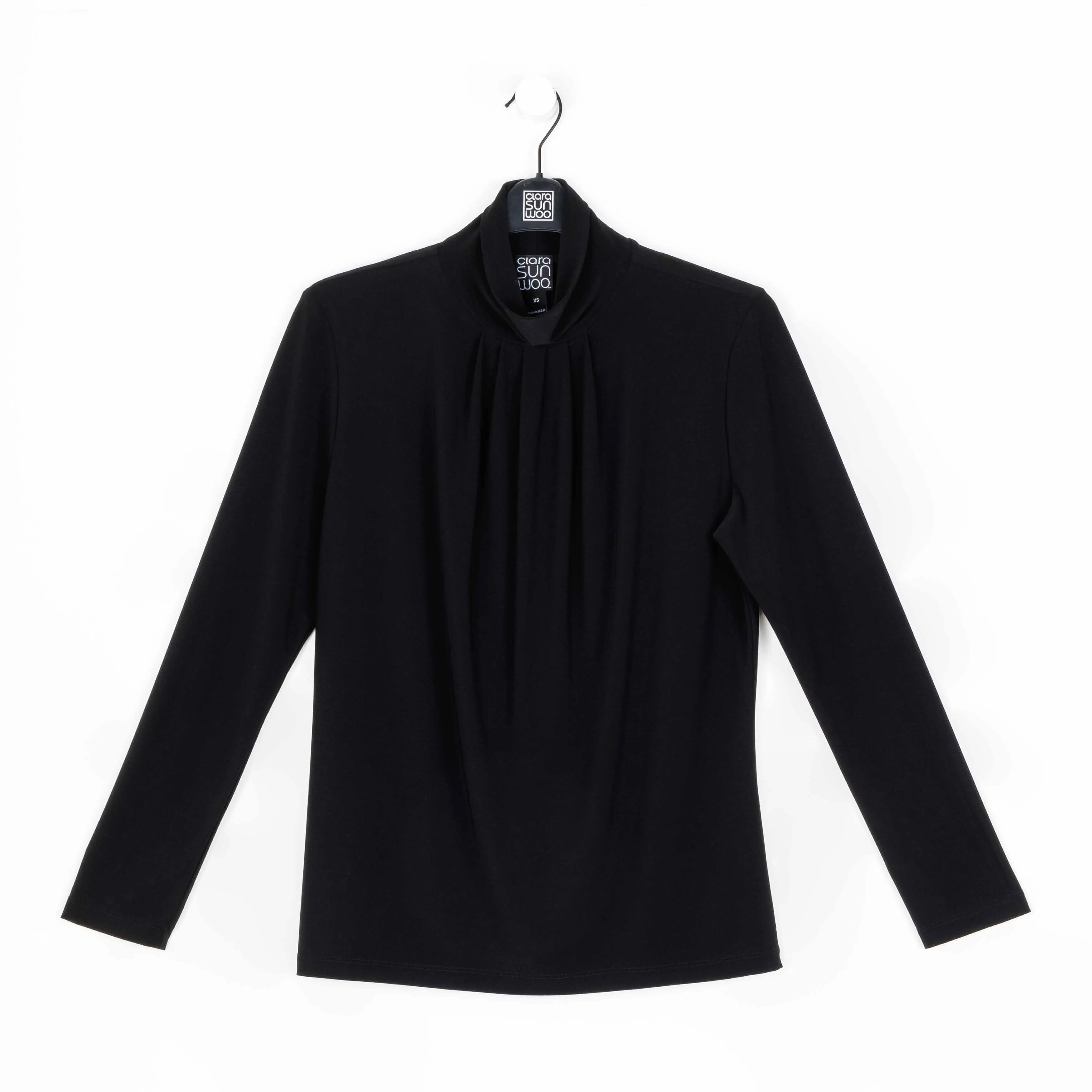 Mock Neck Pleated Detail Top - Black