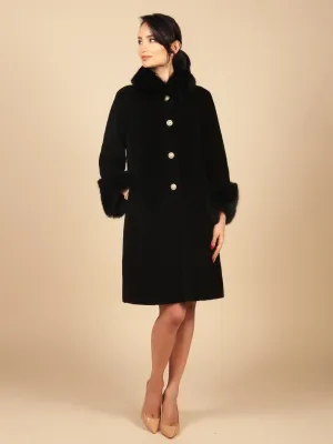 'Monroe' Wool and Faux Fur Teddy Coat in Nero