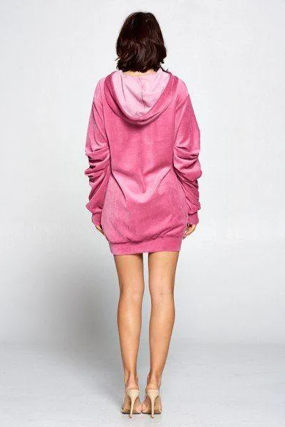 Pink Draw String Tie Hoodie Pullover Sweater Dress