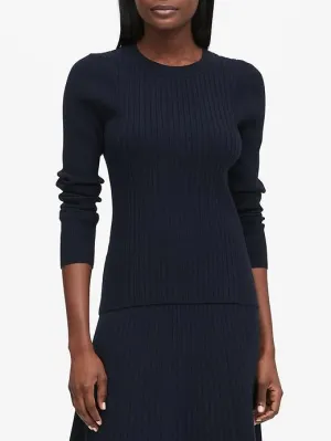 Ribbed Sweater Top in Navy