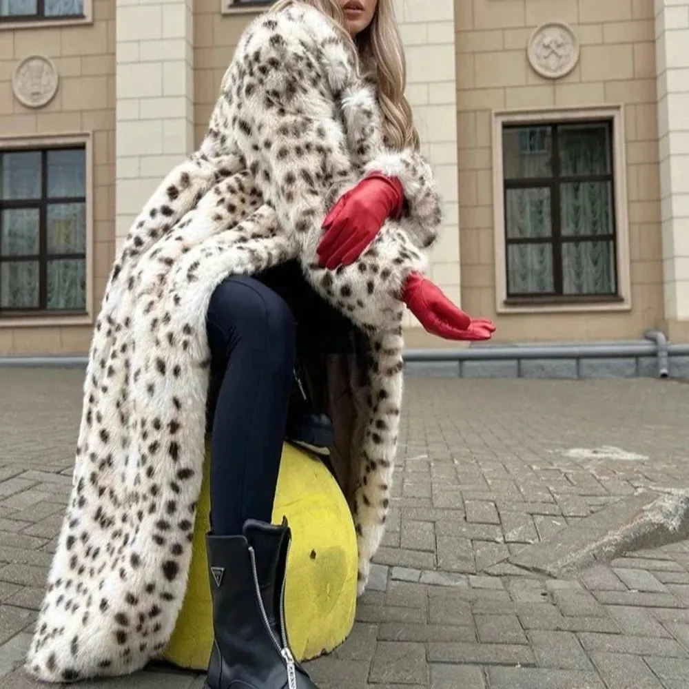 Snow Leopard Style Faux Fur Coat