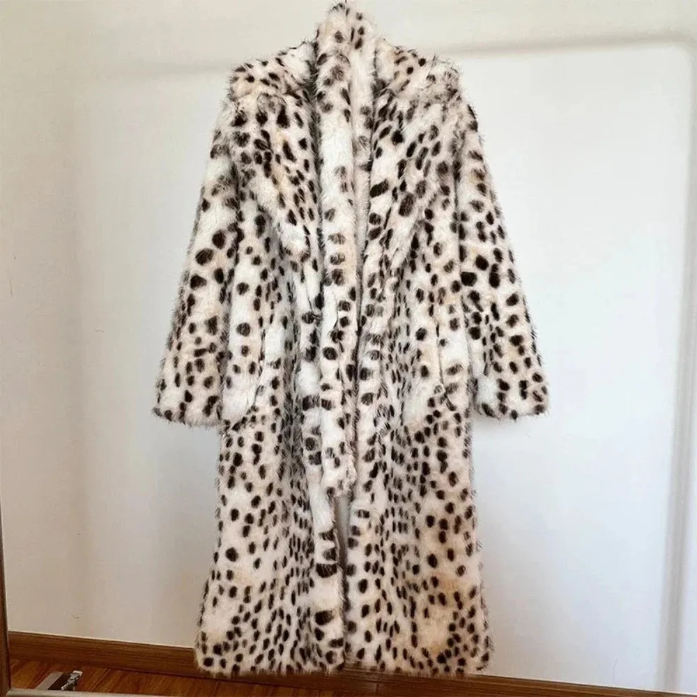 Snow Leopard Style Faux Fur Coat