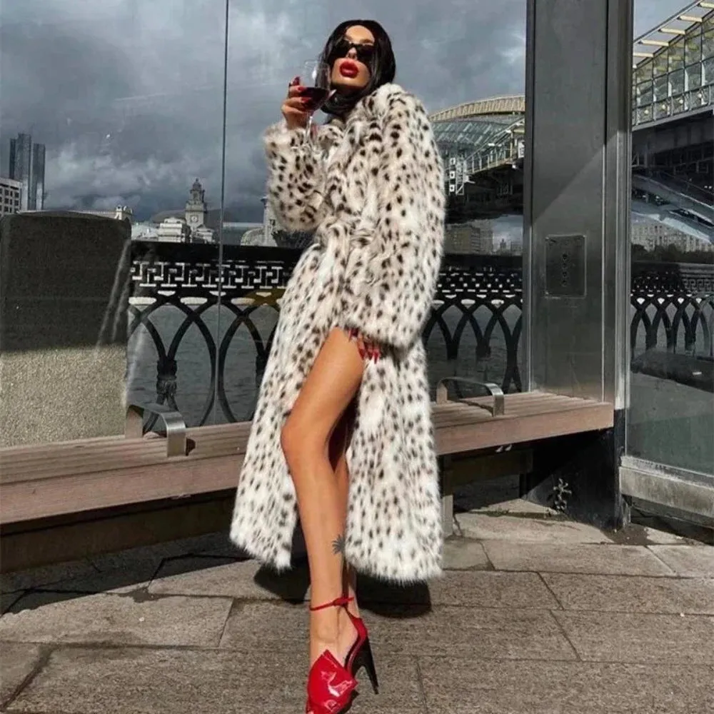 Snow Leopard Style Faux Fur Coat