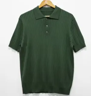 Stylish and Comfortable Green Ribbed Polo Knit