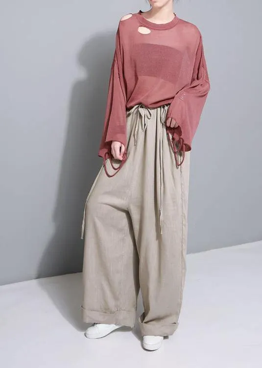 stylish women khaki cotton linen wide leg pants multiple wearing methods pants