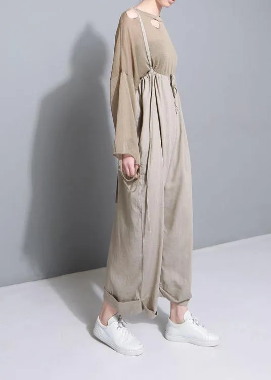 stylish women khaki cotton linen wide leg pants multiple wearing methods pants