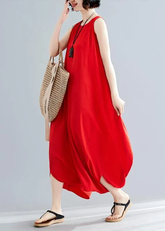 summer cotton red loose jumpsuit pants stylish sleeveless harem pants