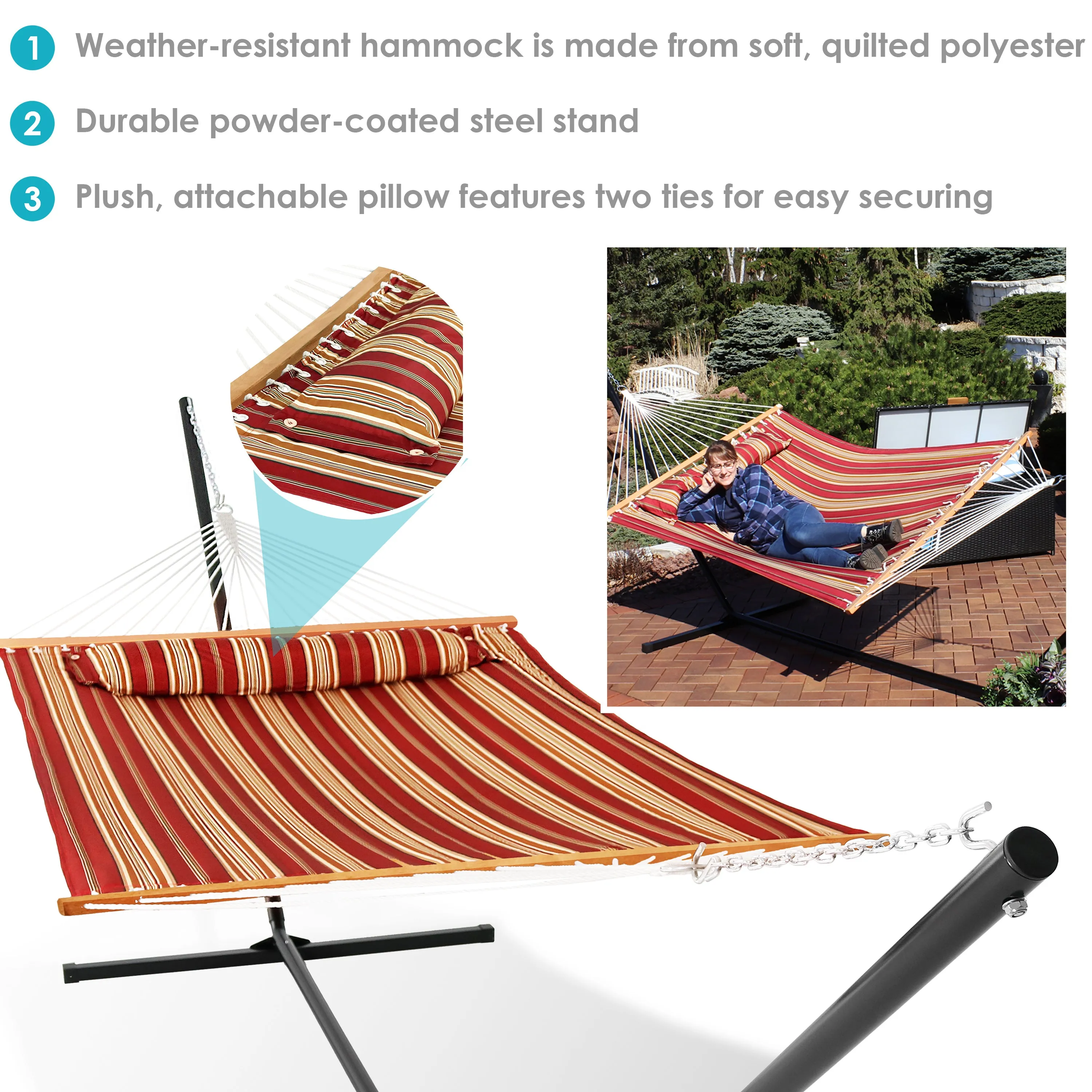 Sunnydaze 2-Person Freestanding Quilted Fabric Hammock with Stand