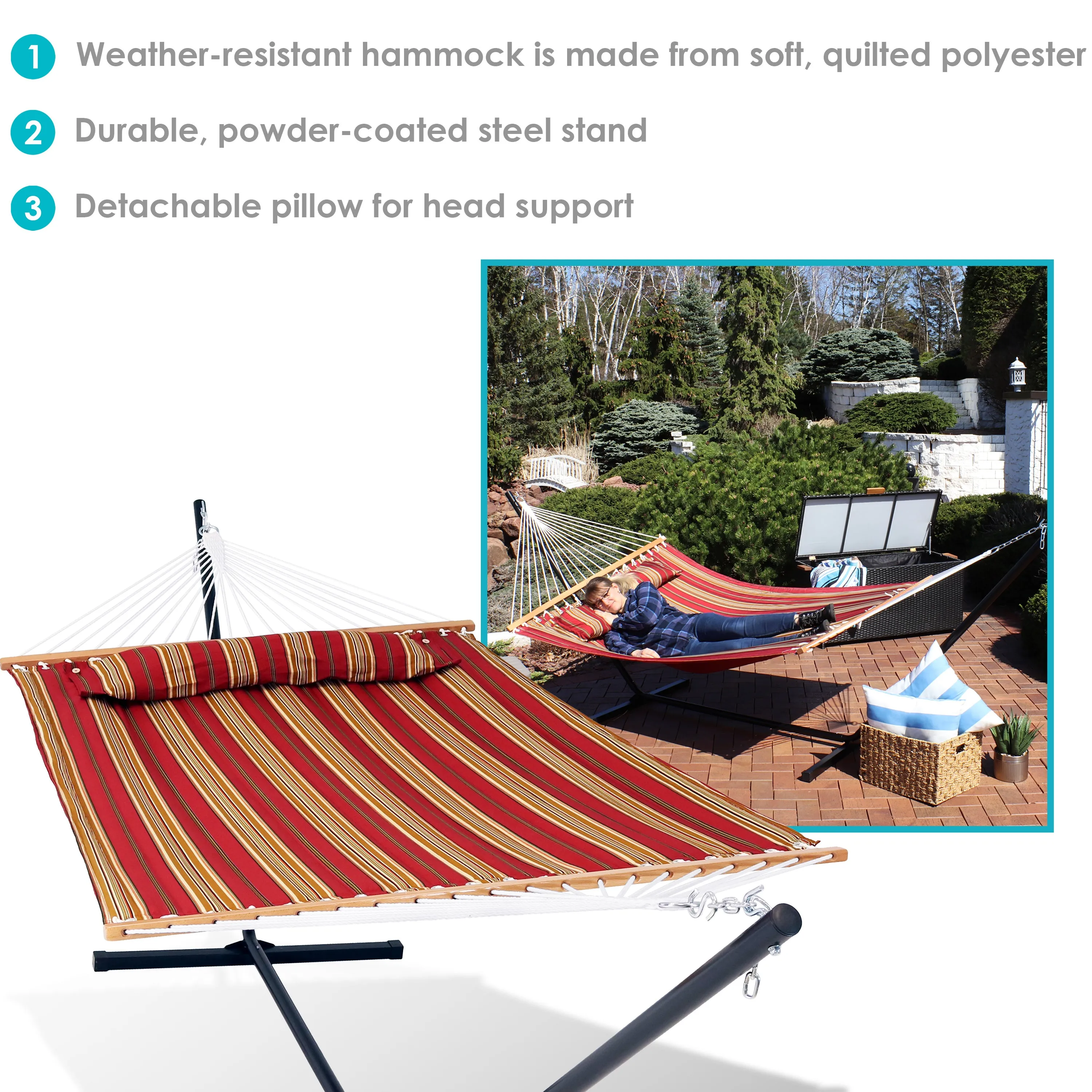 Sunnydaze 2-Person Freestanding Quilted Fabric Hammock with Stand