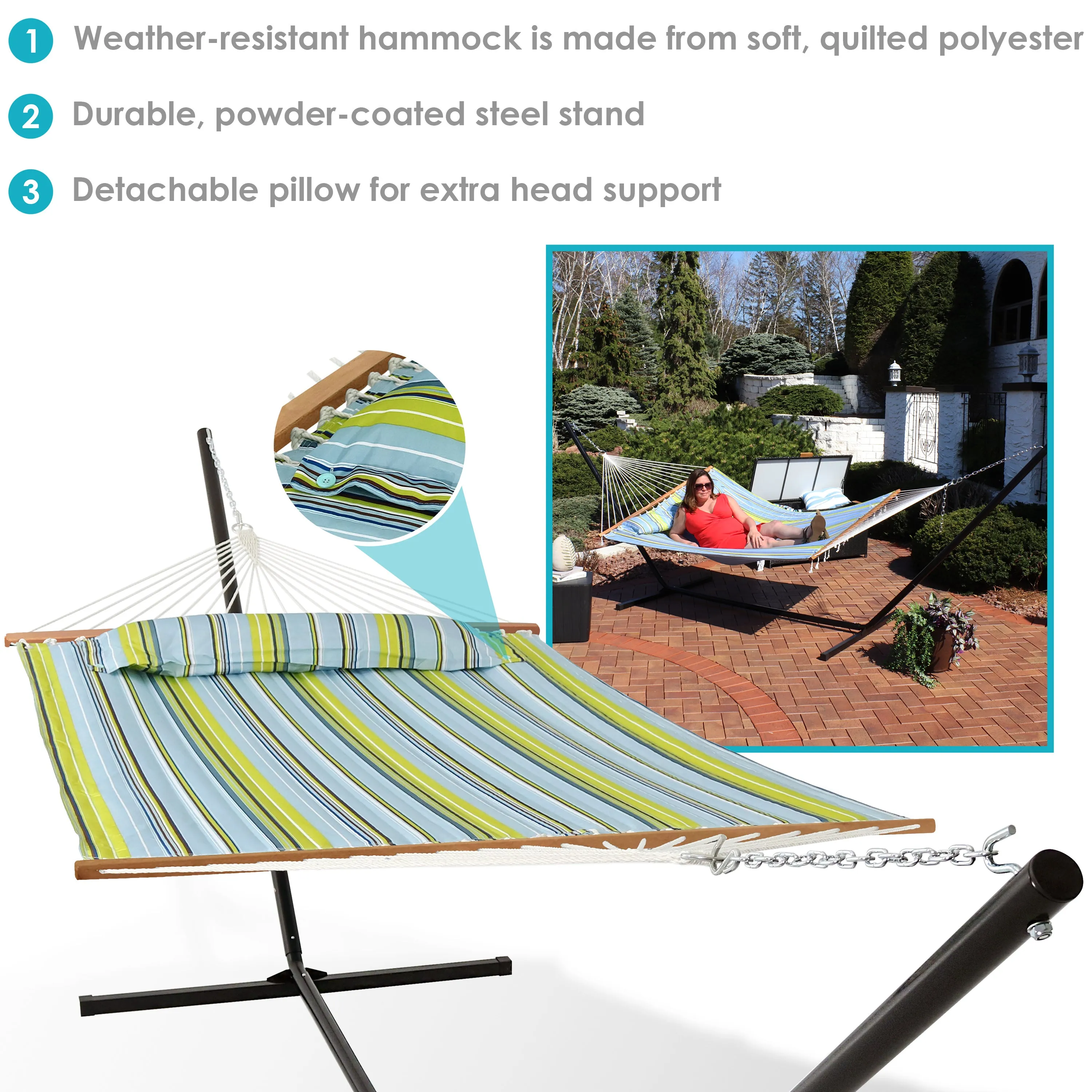 Sunnydaze 2-Person Freestanding Quilted Fabric Hammock with Stand