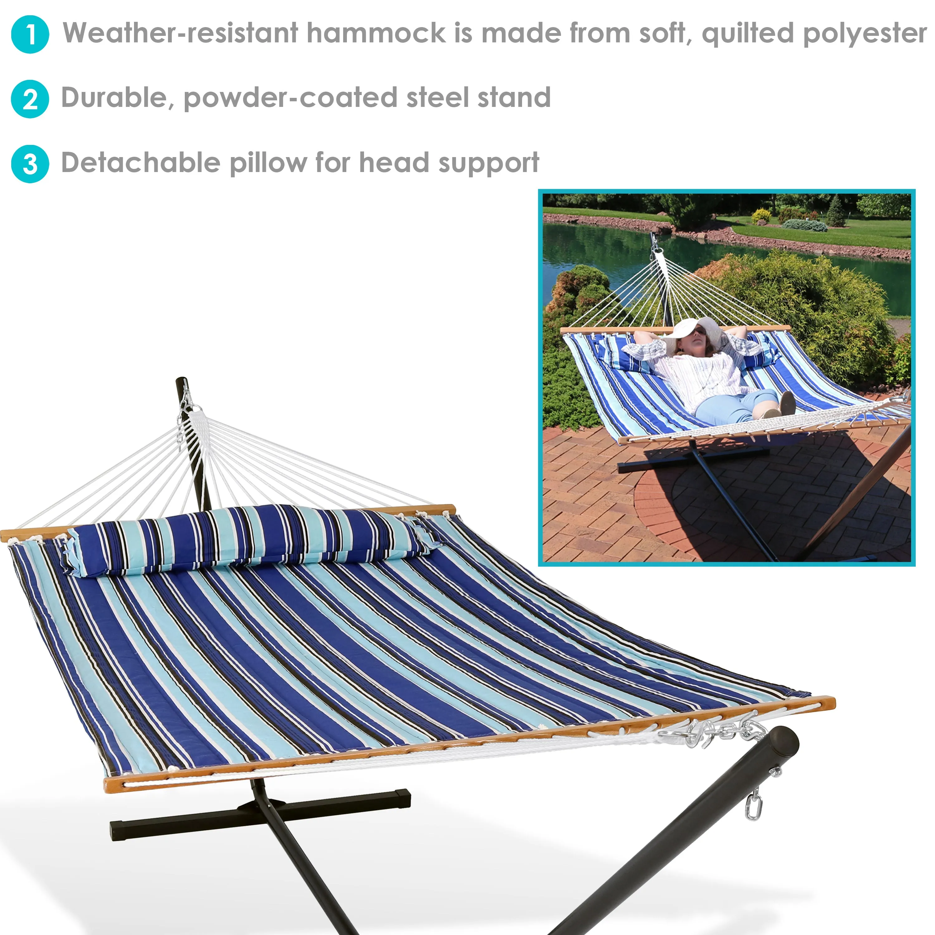 Sunnydaze 2-Person Freestanding Quilted Fabric Hammock with Stand