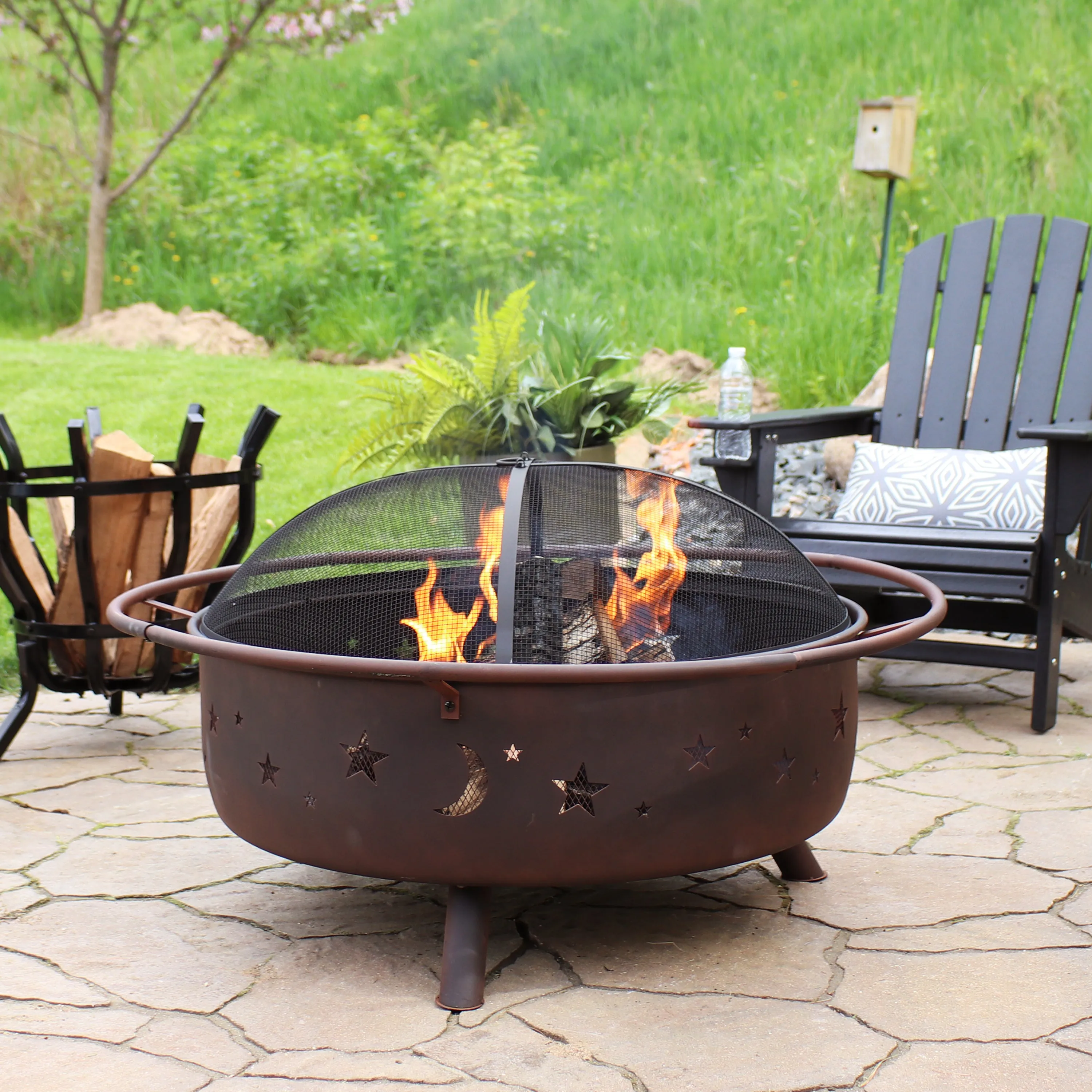 Sunnydaze 42" Large Cosmic Fire Pit with Moon and Stars Design