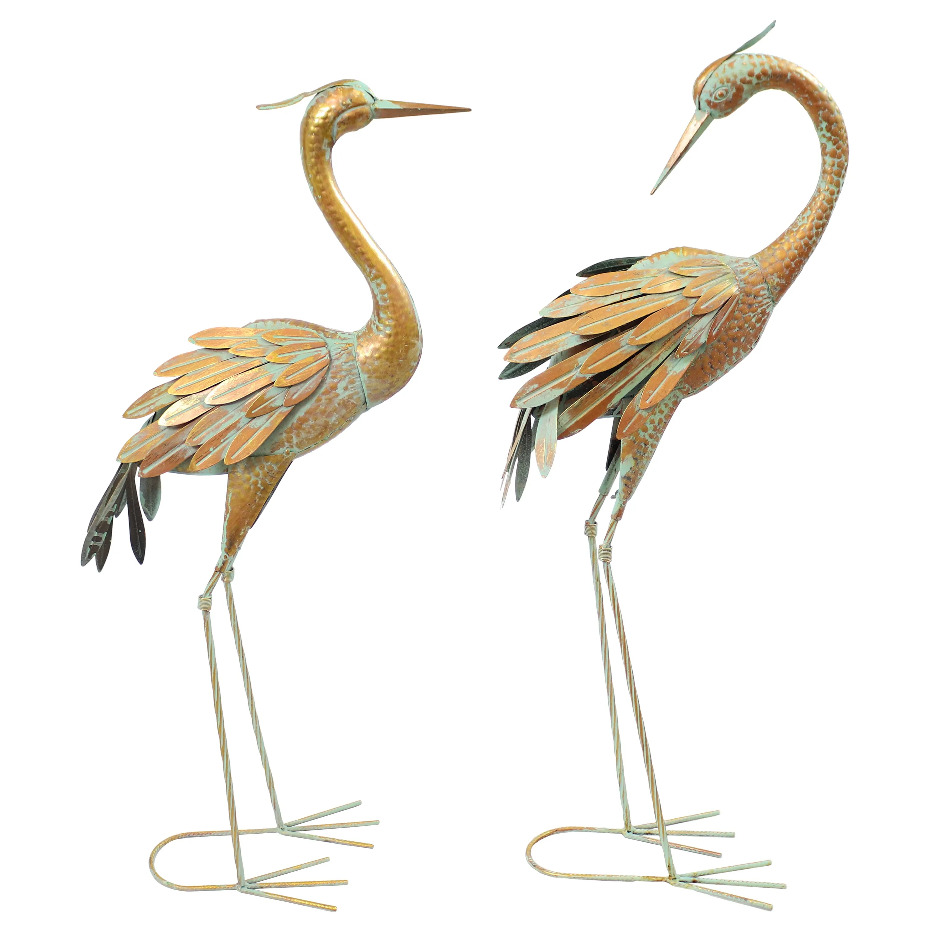 Sunnydaze Elegant Golden Crane Metal Outdoor Garden Statue - 2 Statues