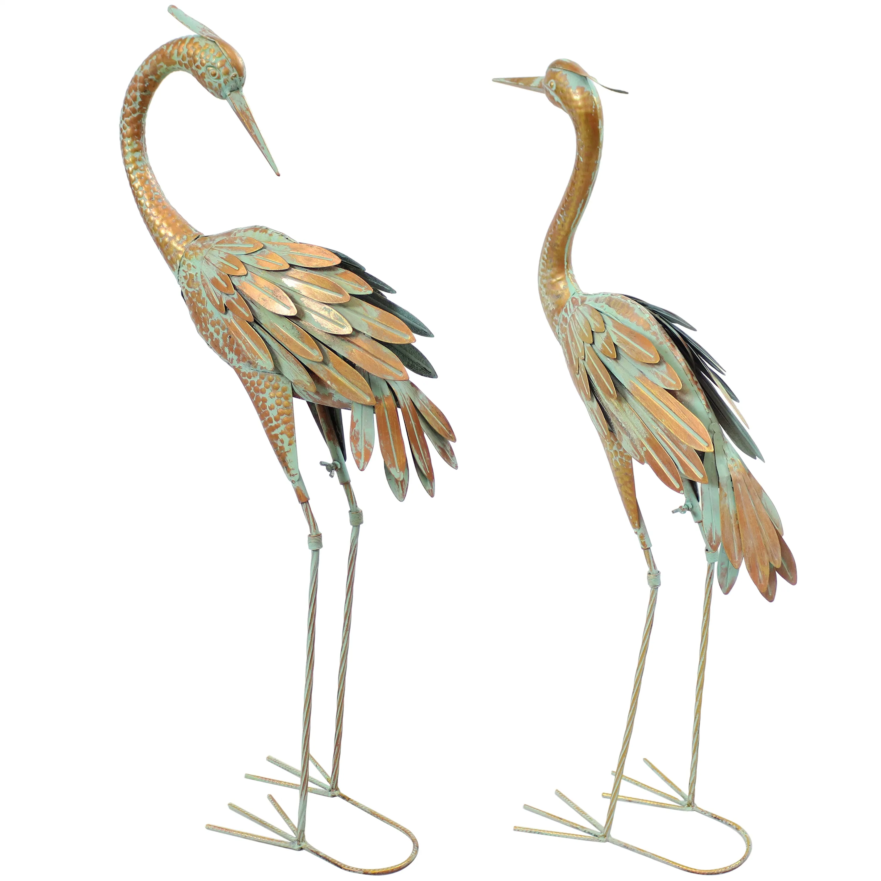 Sunnydaze Elegant Golden Crane Metal Outdoor Garden Statue - 2 Statues