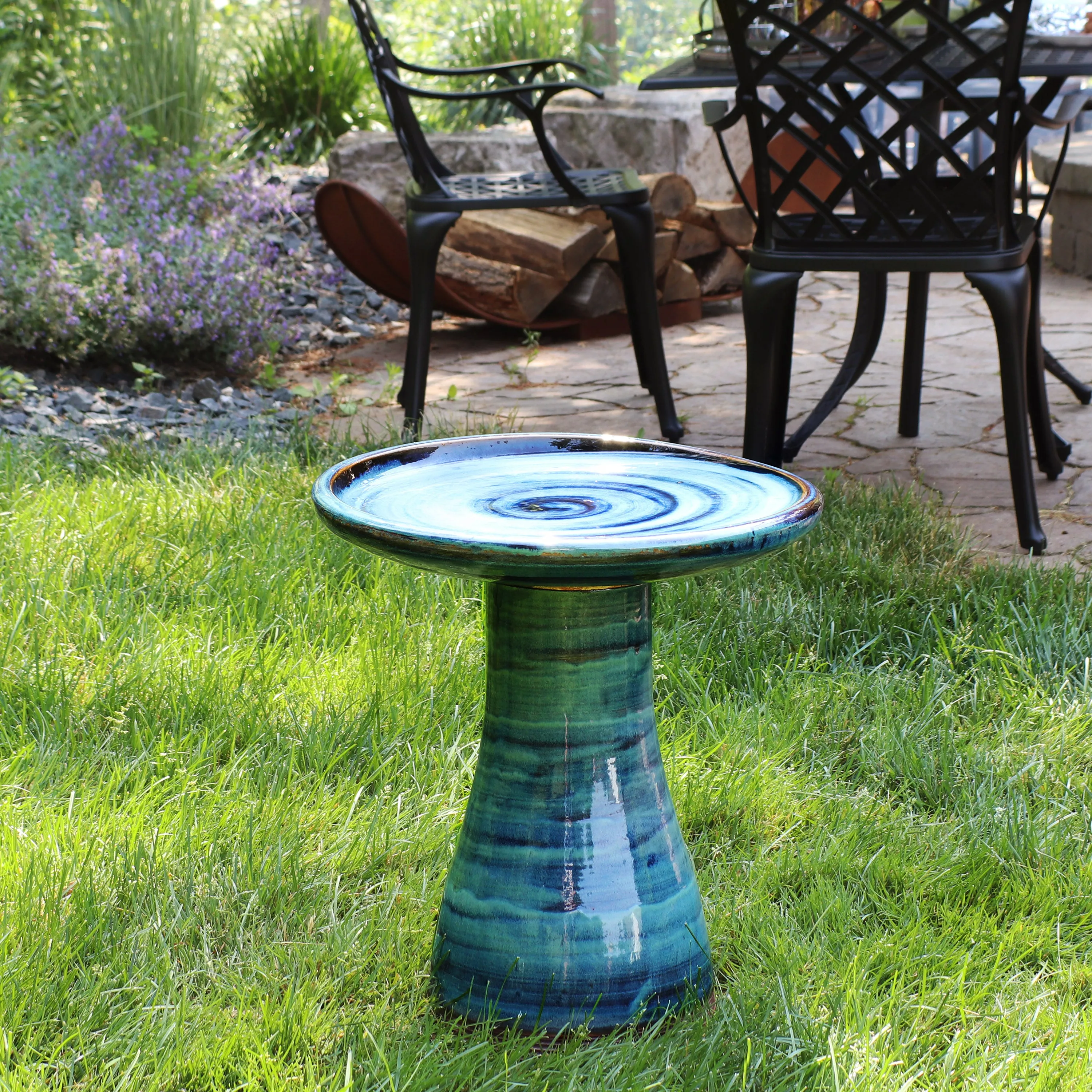 Sunnydaze Glazed Ceramic Outdoor Bird Bath - 18"