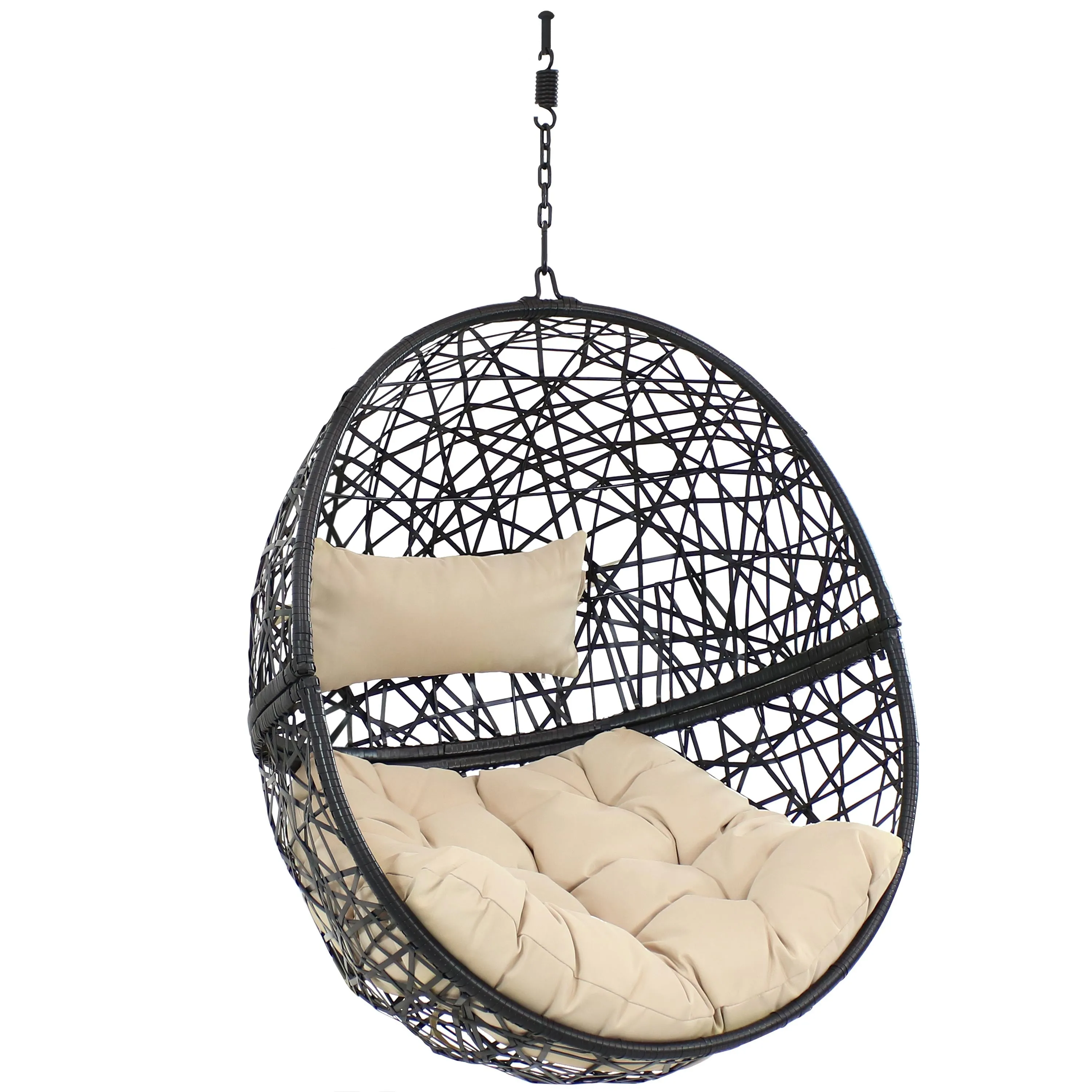 Sunnydaze Jackson Outdoor Hanging Resin Wicker Egg Chair with Cushion