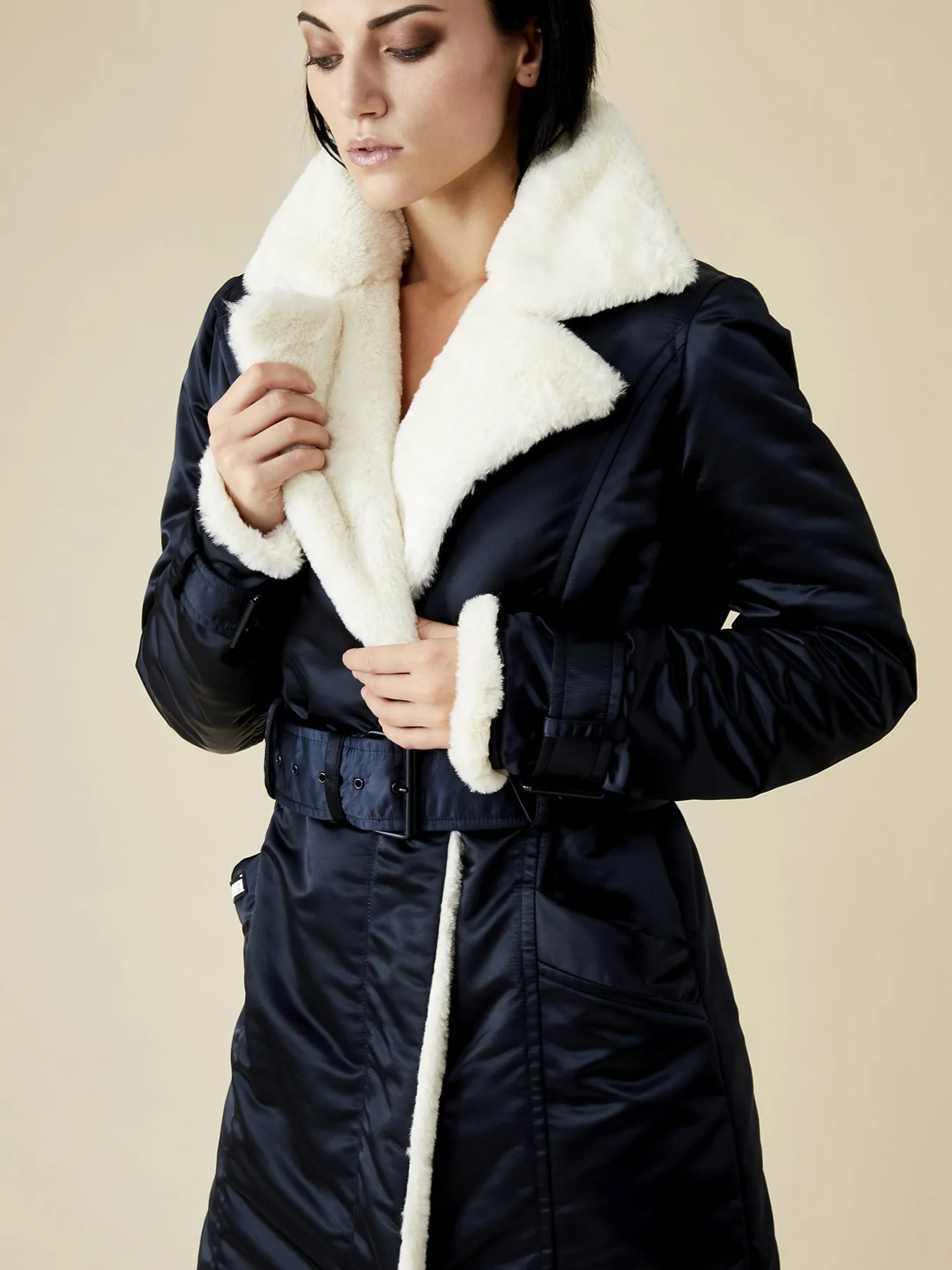 Teddy Faux Fur Coat, Navy