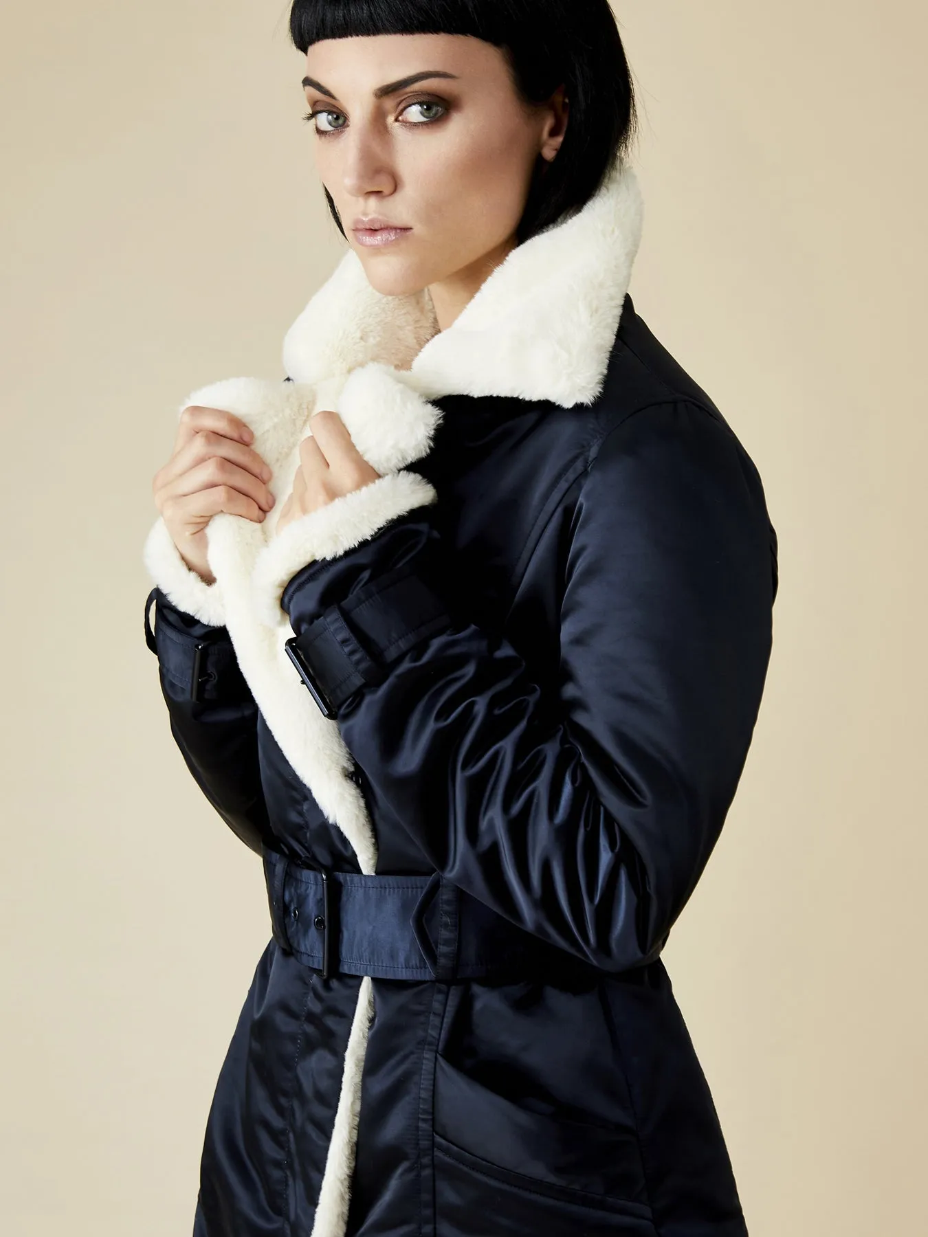 Teddy Faux Fur Coat, Navy