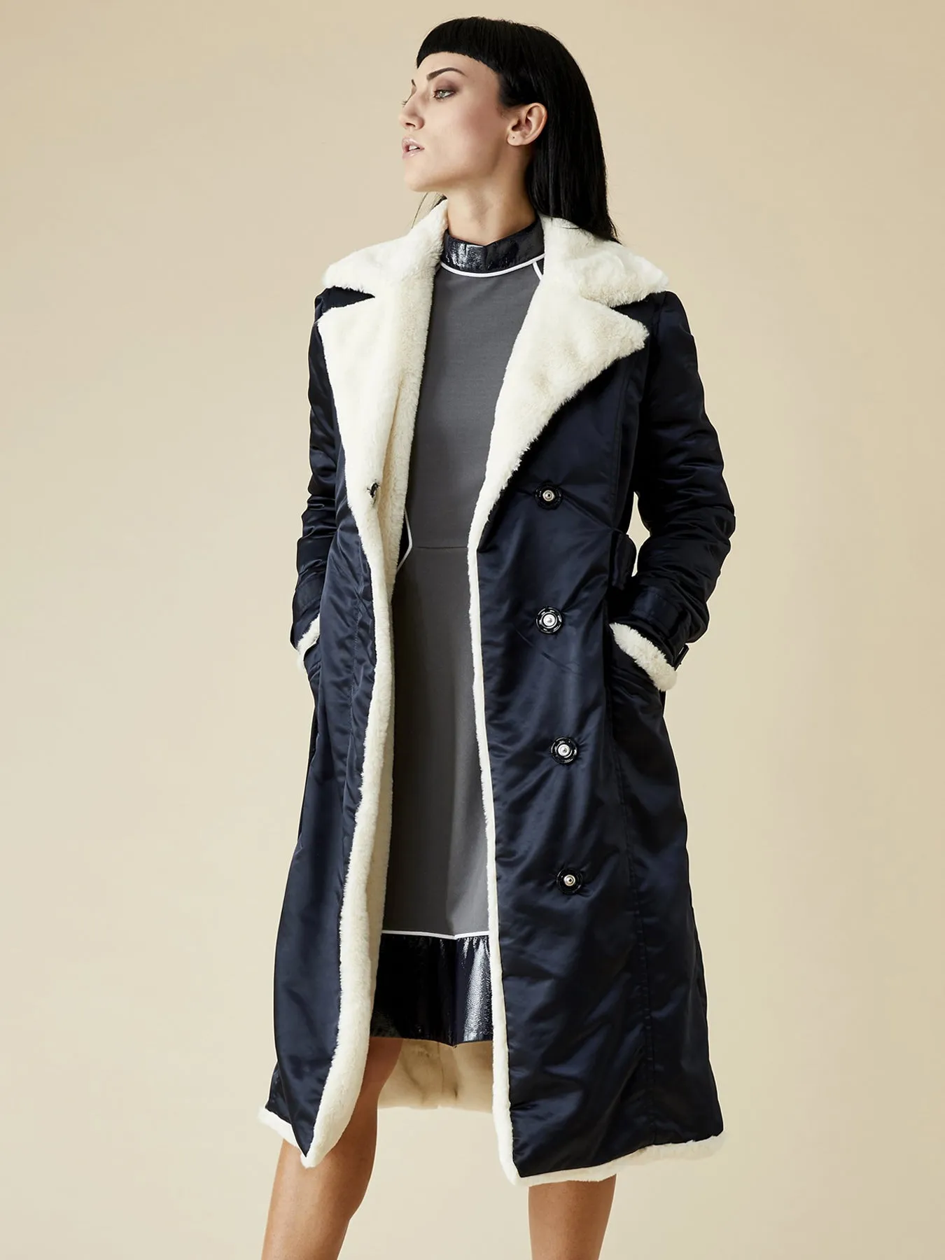 Teddy Faux Fur Coat, Navy