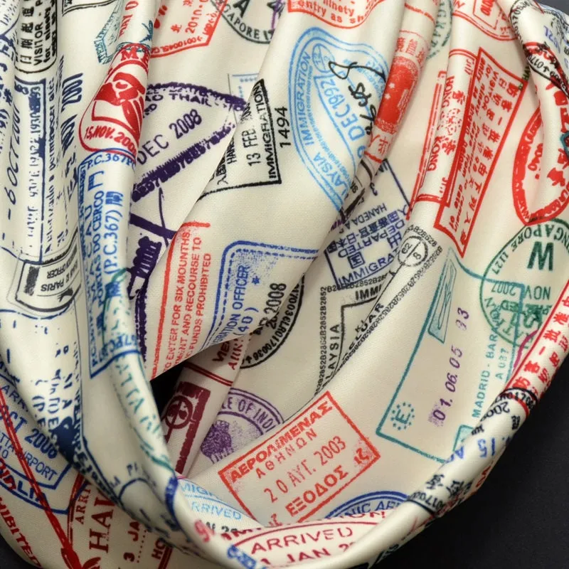 Traveler scarf, Infinity Scarf with passport stamps,  Flight attendant gift, Travel Agent gift