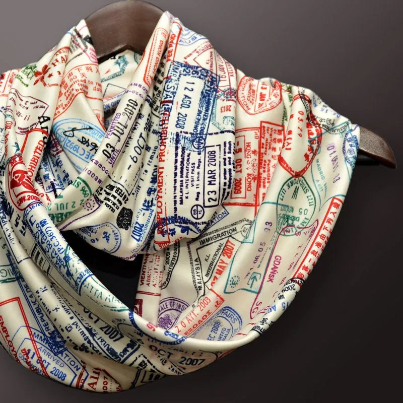 Traveler scarf, Infinity Scarf with passport stamps,  Flight attendant gift, Travel Agent gift