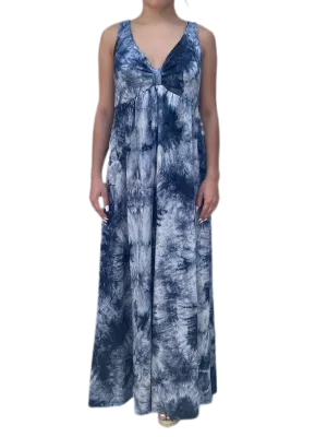 V neck maxi dress  in our light weight rayon French Terry navy tie dye Jersey