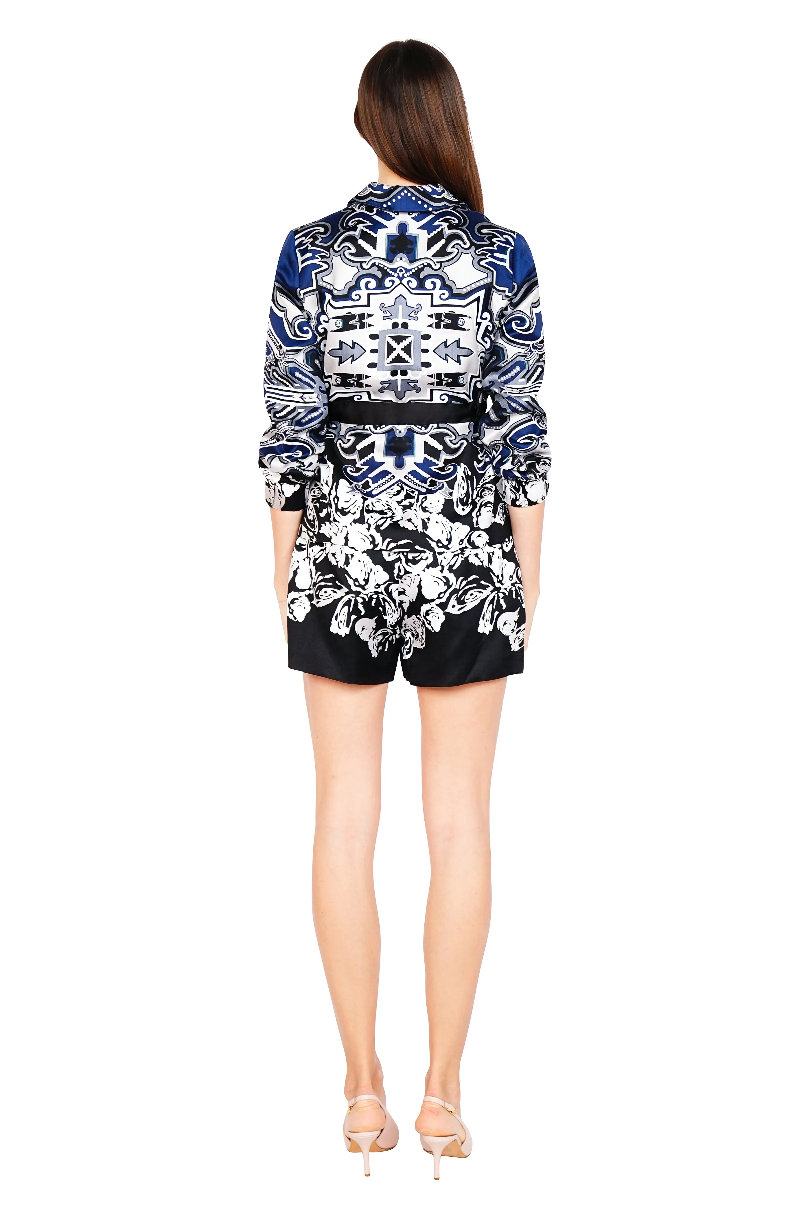 Verna Couture Print Jacquard Tie Waisted Jacket