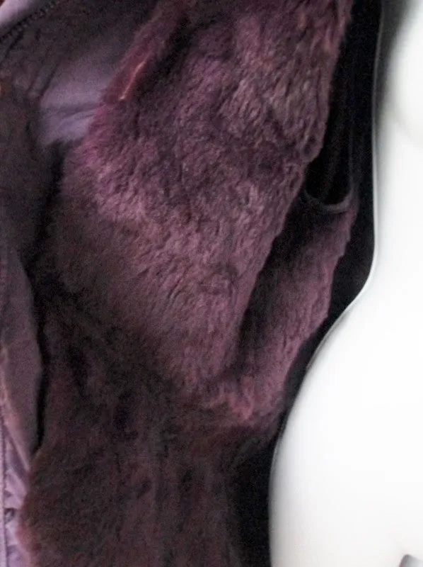 Vtg EURO COUTURE RABBIT FUR LINING jacket coat parka PURPLE 38 M 8