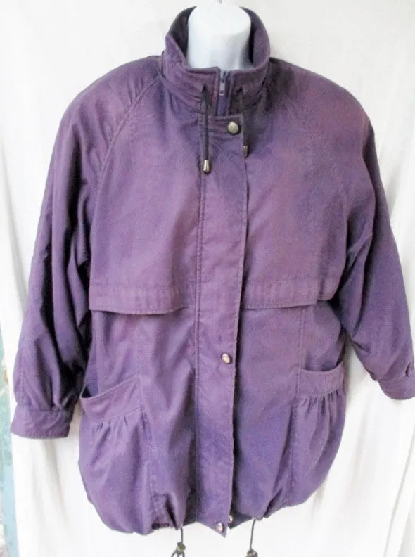 Vtg EURO COUTURE RABBIT FUR LINING jacket coat parka PURPLE 38 M 8