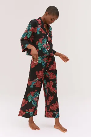 Wide Leg Pyjama Trousers Passerine Print Black/Red