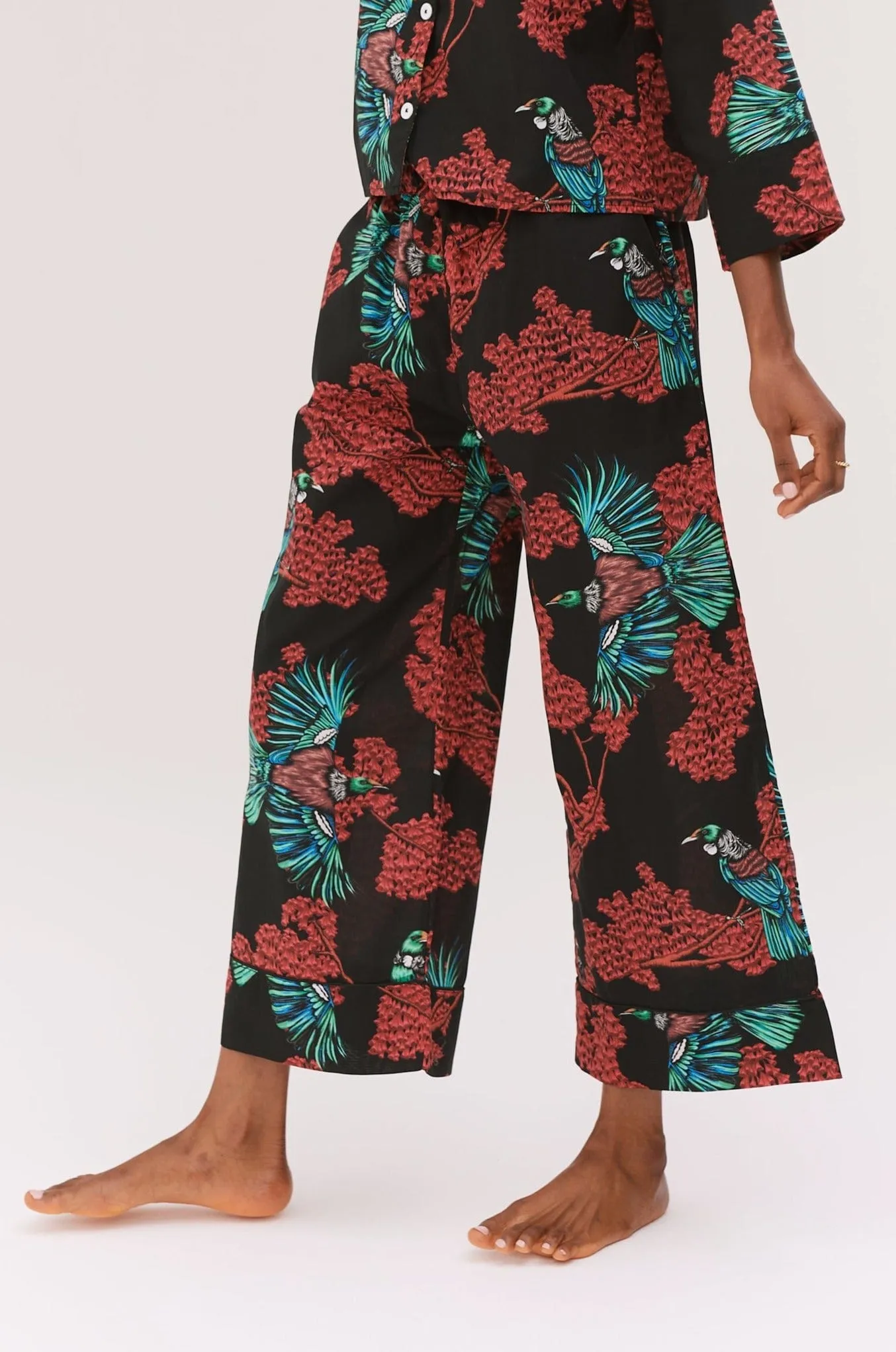 Wide Leg Pyjama Trousers Passerine Print Black/Red