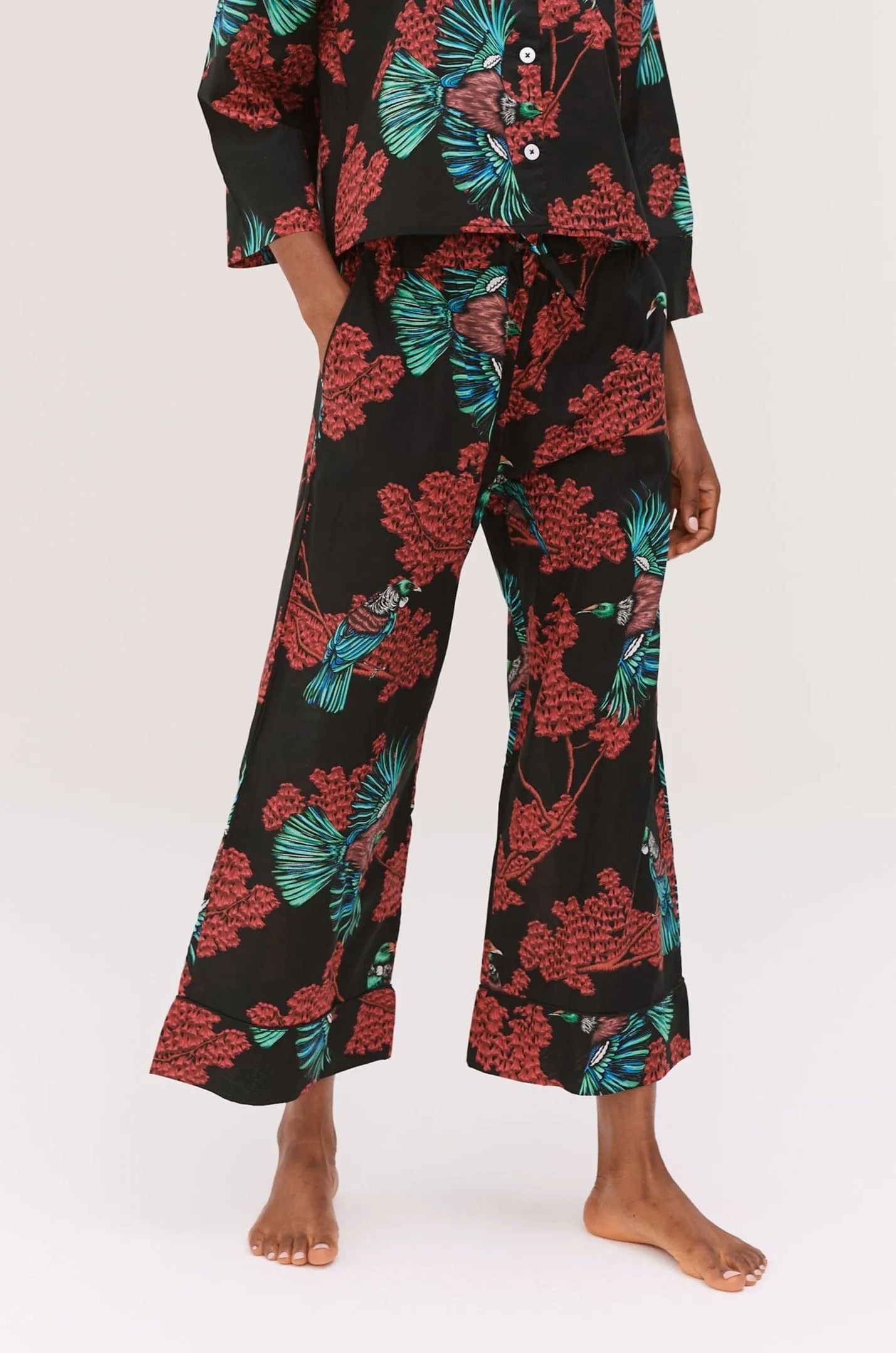 Wide Leg Pyjama Trousers Passerine Print Black/Red