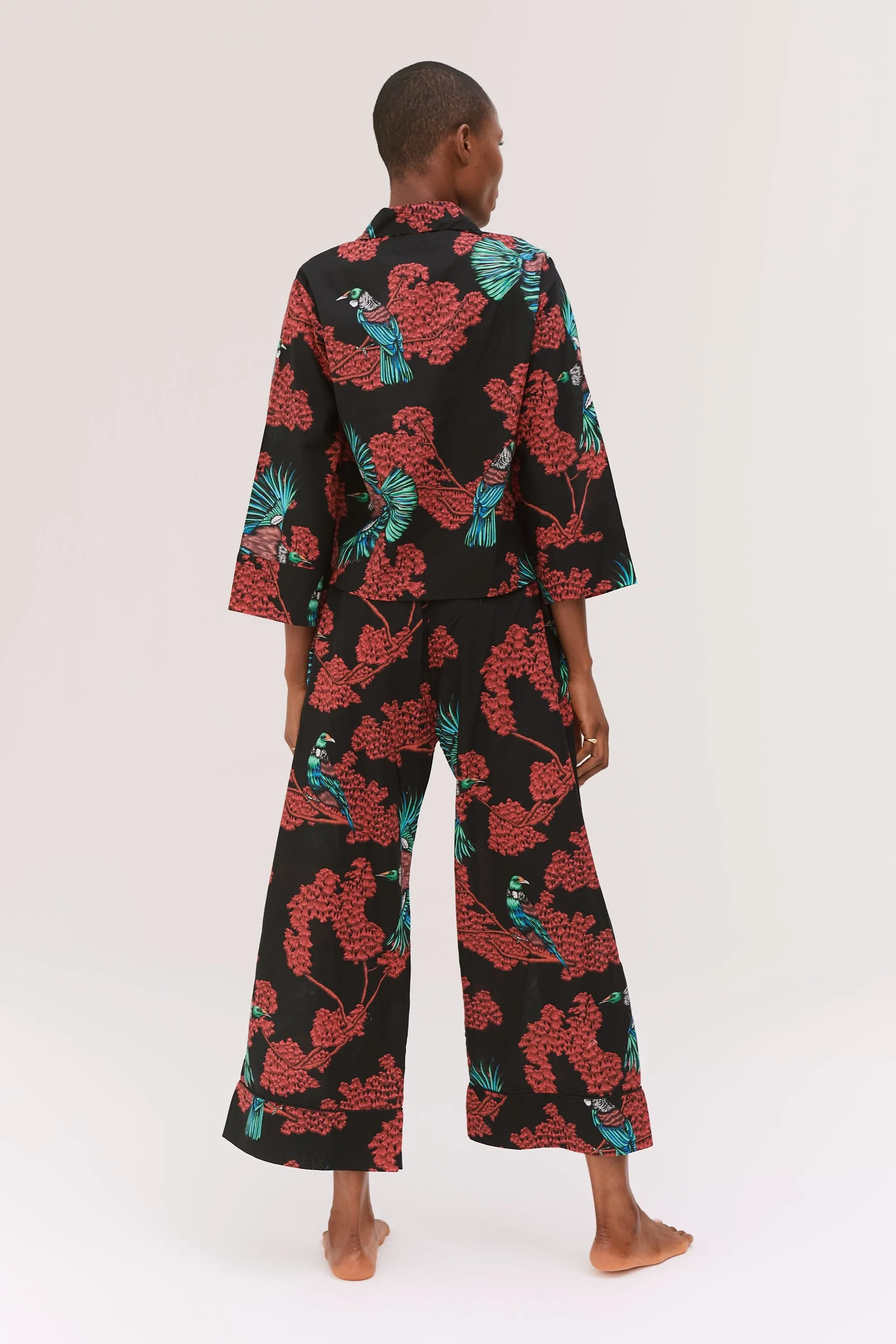 Wide Leg Pyjama Trousers Passerine Print Black/Red