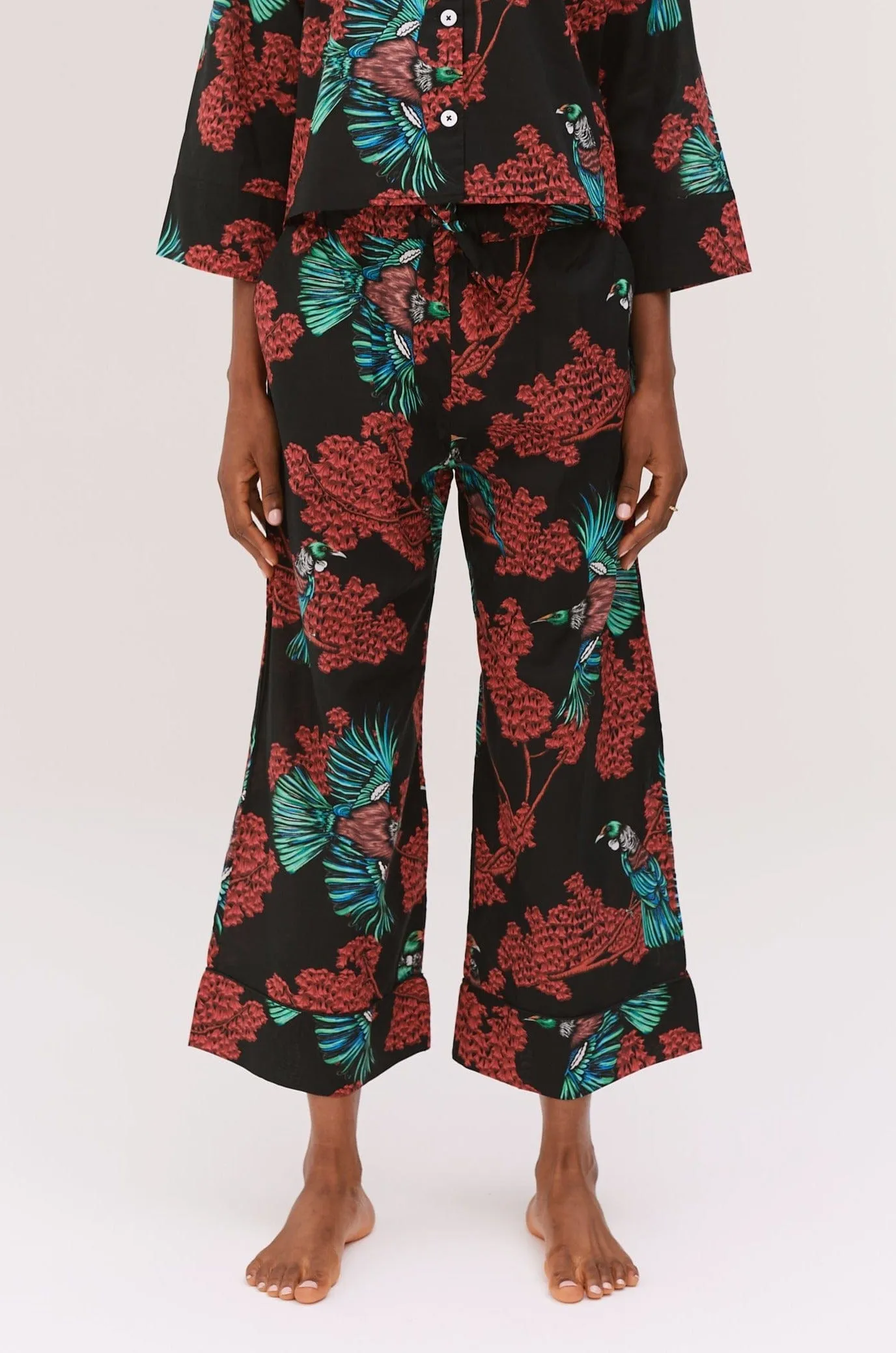 Wide Leg Pyjama Trousers Passerine Print Black/Red