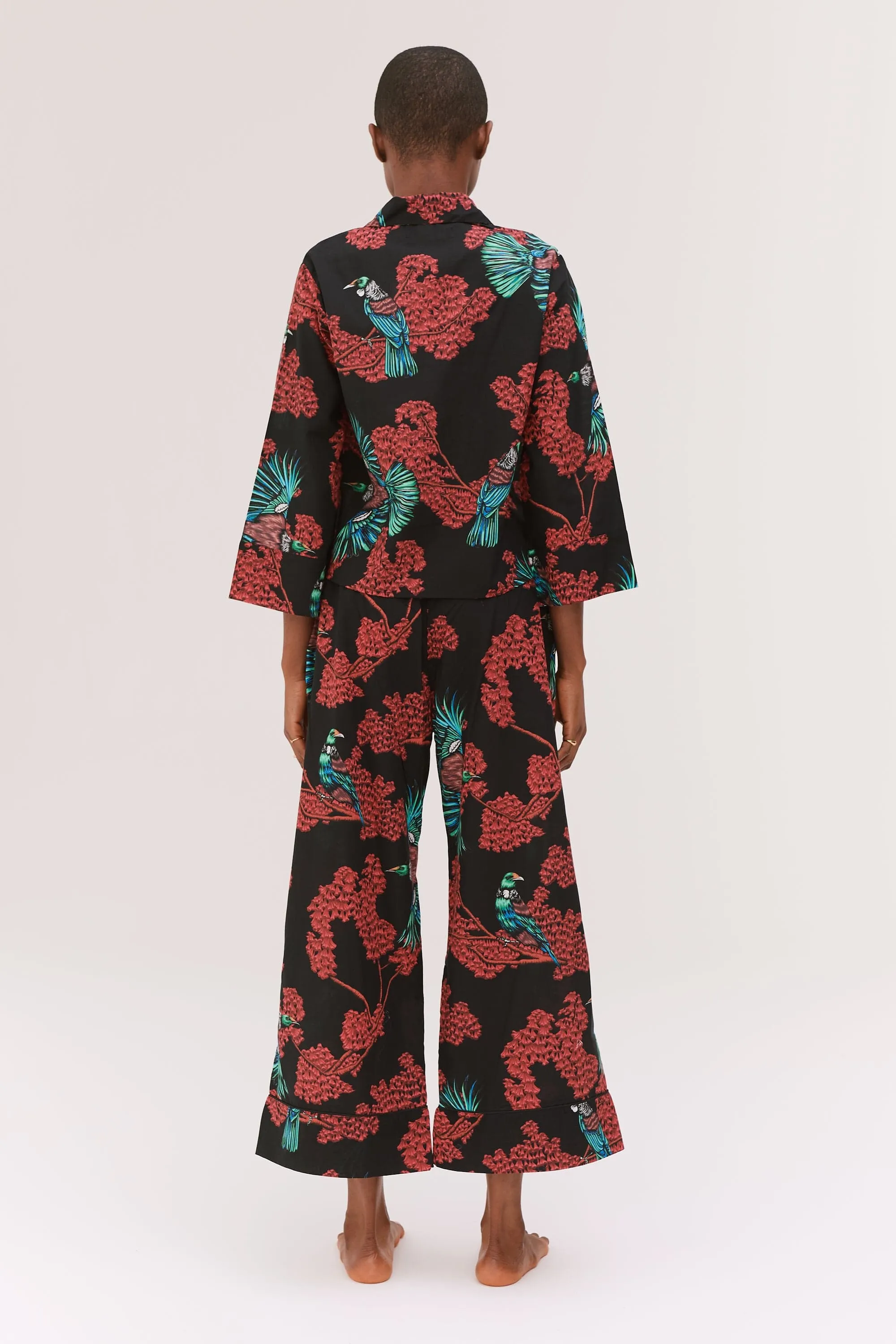 Wide Leg Pyjama Trousers Passerine Print Black/Red