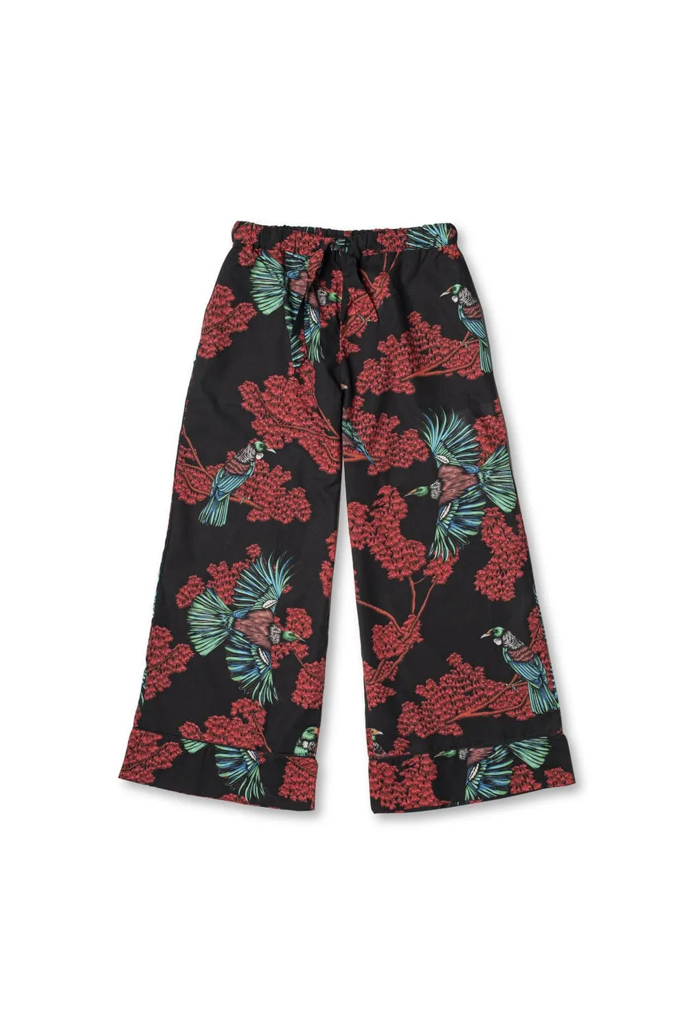 Wide Leg Pyjama Trousers Passerine Print Black/Red