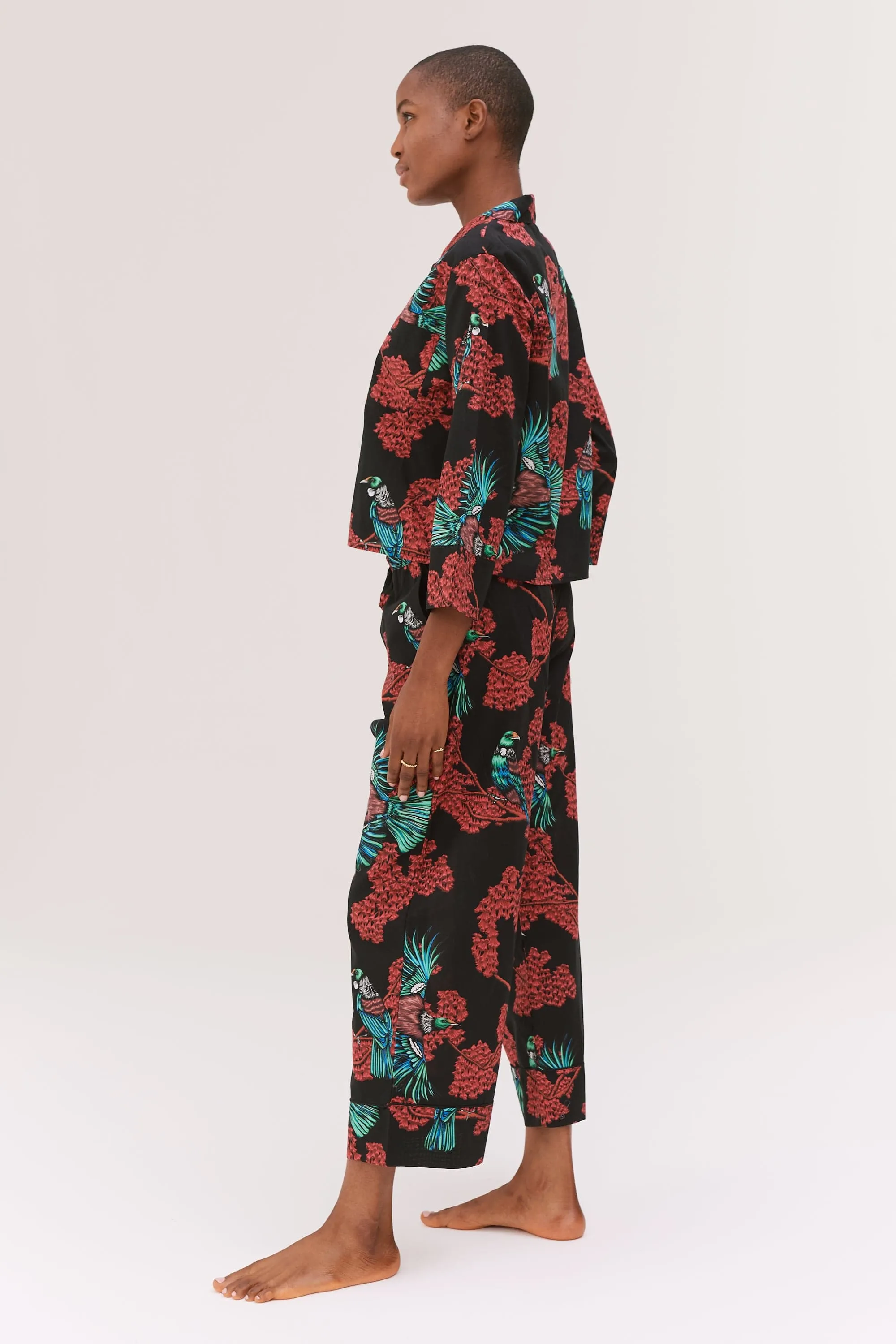 Wide Leg Pyjama Trousers Passerine Print Black/Red