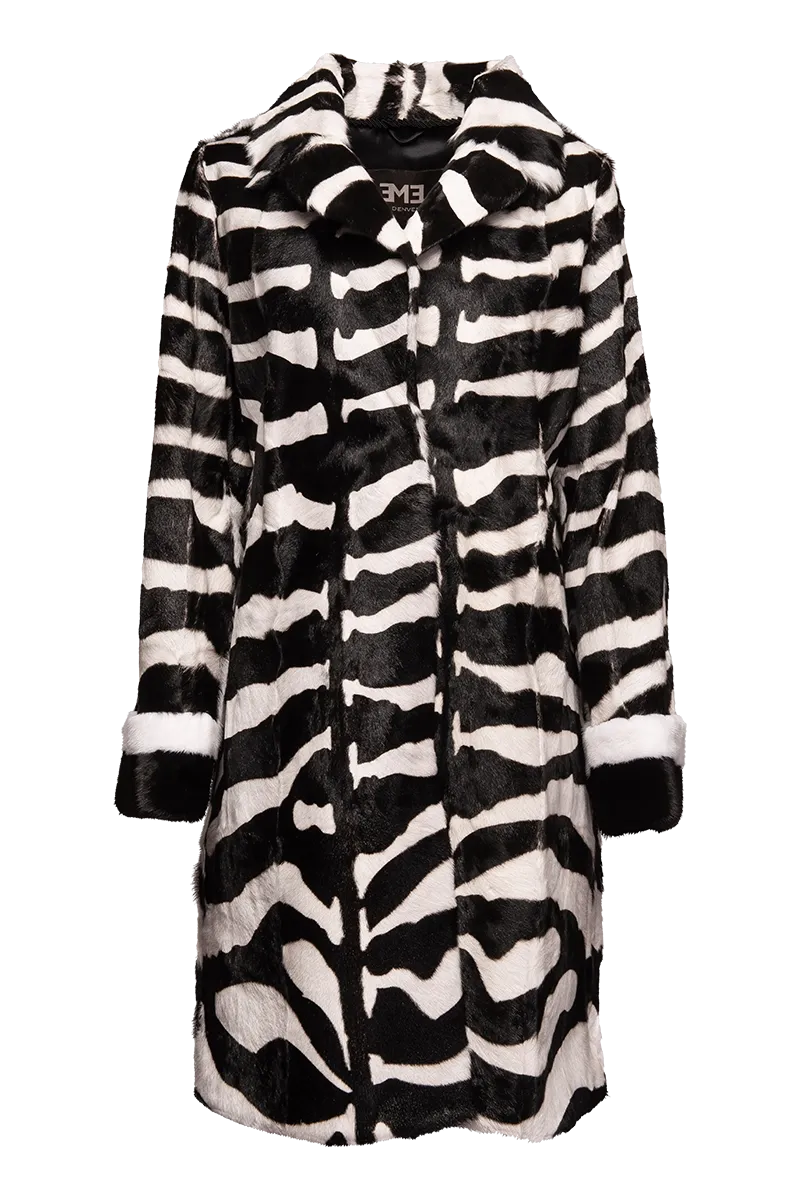 Zebra Print Horizontal Kidskin & Mink Fur Coat