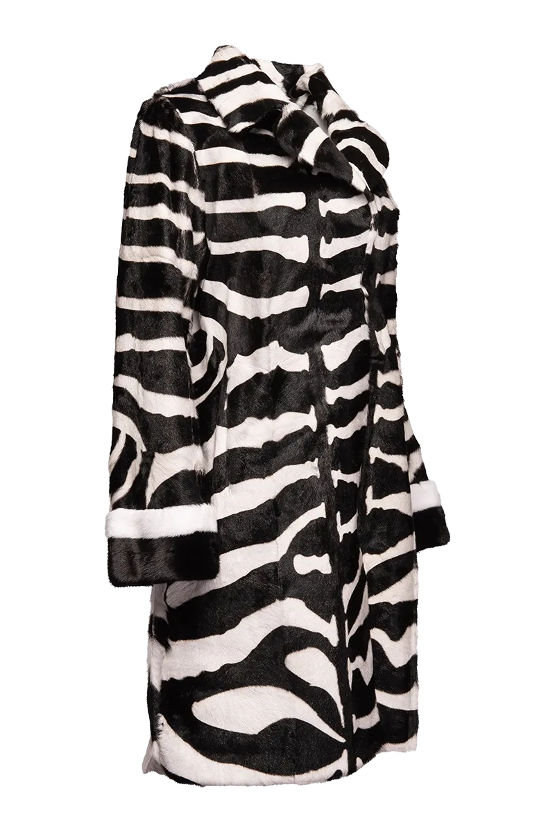 Zebra Print Horizontal Kidskin & Mink Fur Coat