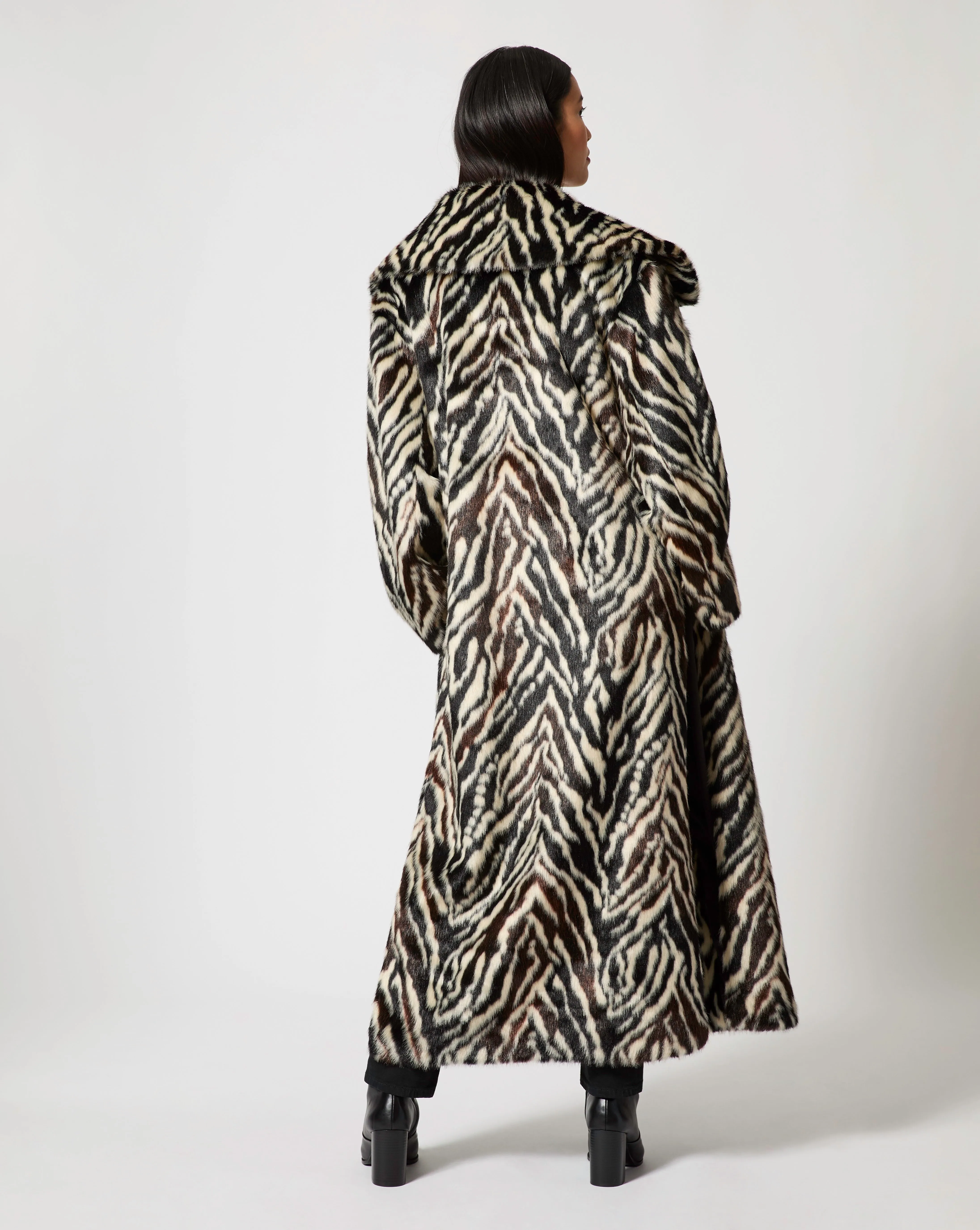 Zebra Printed Faux Fur Coat