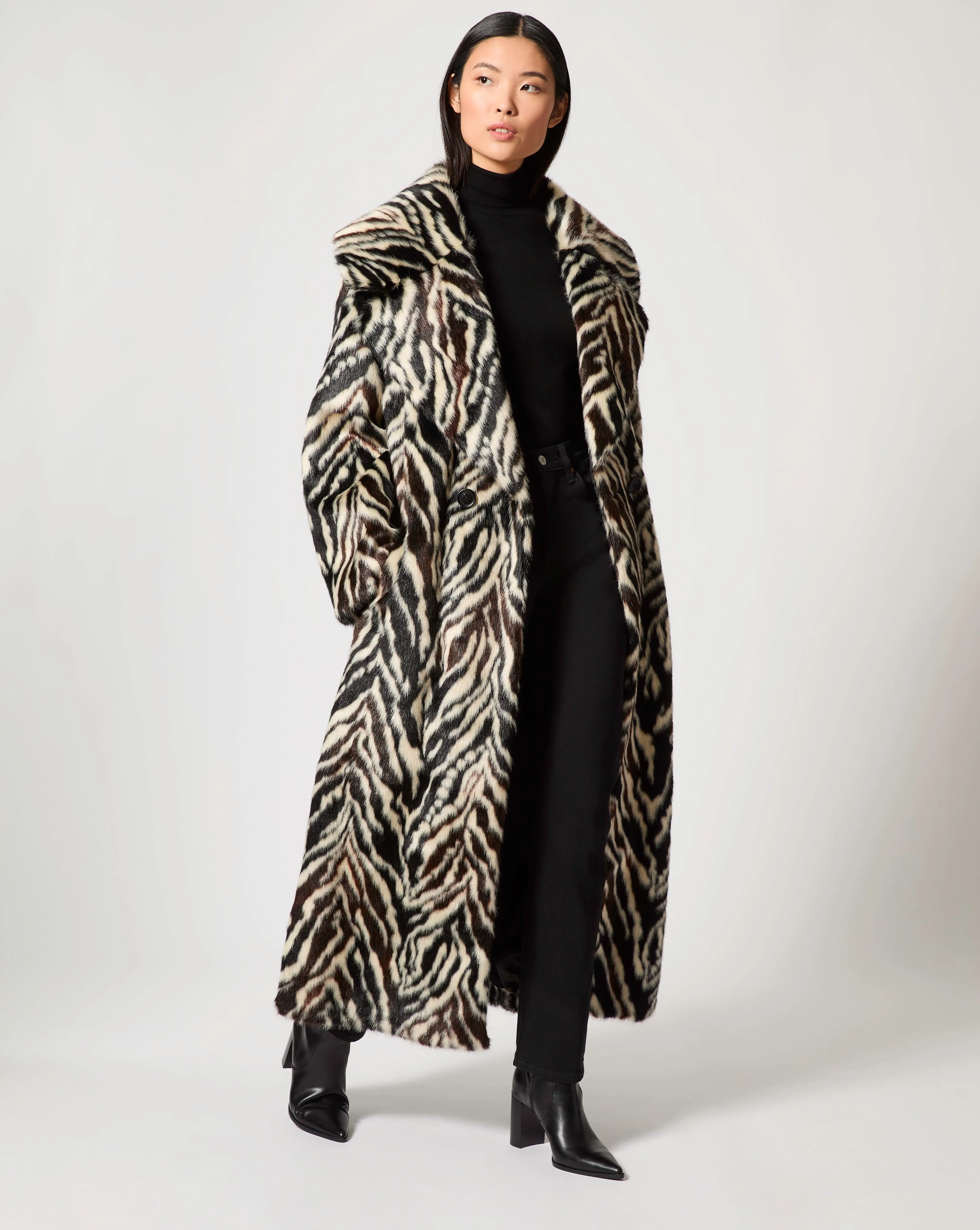 Zebra Printed Faux Fur Coat